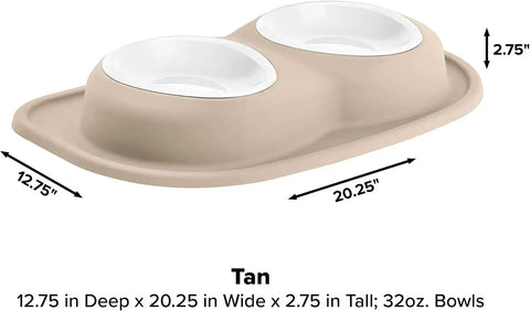 WeatherTech Double Low Pet Feeding System w/Plastic Dog/Cat Bowls - 32 oz (4 Cups) Tan (PDL3203TN)