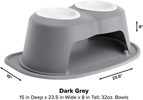 WeatherTech Double High Pet Feeding System w/Plastic Dog/Cat Bowls - 8" High Stand Dark Grey (PDHC3208DGDG)