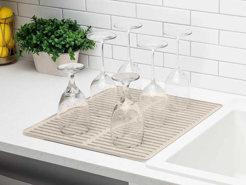 WeatherTech DishMat Contain - 16" x 18" Drip Dry Hand-Washed Dish Drying Mat, Sand