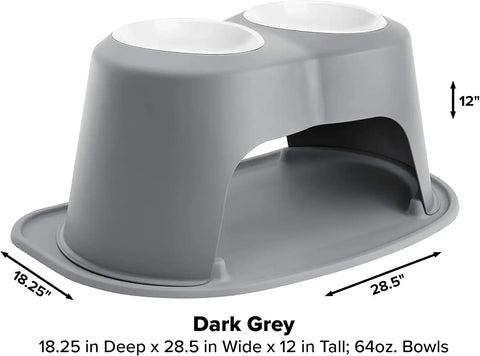 WeatherTech Double High Pet Feeding System w/Plastic Dog/Cat Bowls - 12" High Stand Dark Grey (PDHC6412DGDG)