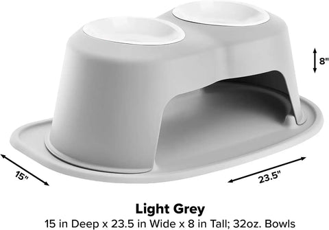 WeatherTech Double High Pet Feeding System w/Plastic Dog/Cat Bowls - 8" High Stand Light Grey (PDHC3208LGLG)