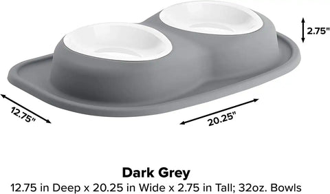 WeatherTech Double Low Pet Feeding System w/Plastic Dog/Cat Bowls - 32 oz (4 Cups) Dark Grey (PDL3203DG)