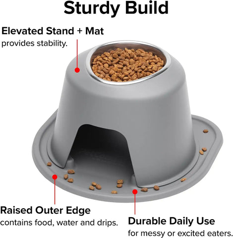 WeatherTech Single High Pet Feeding System w/Plastic Dog/Cat Bowls - 4" High Stand Light Grey (PSH1604LGLG)
