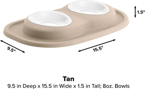 WeatherTech Double Low Pet Feeding System w/Plastic Dog/Cat Bowls - 8 oz (1 Cup) Tan (PDL0801TN)