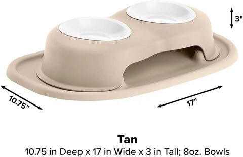 WeatherTech Double High Pet Feeding System w/Plastic Dog/Cat Bowls - 3" High Stand Tan (PDHC0803TNTN)