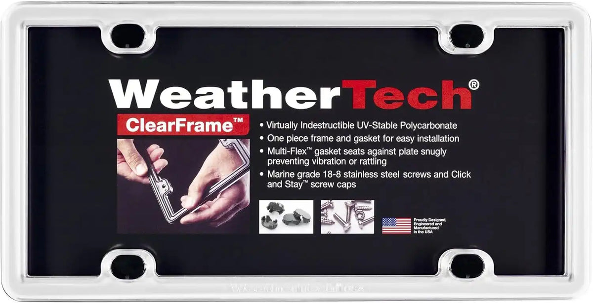 WeatherTech ClearCover License Plate Cover and Frame, Red, Stainless Steel