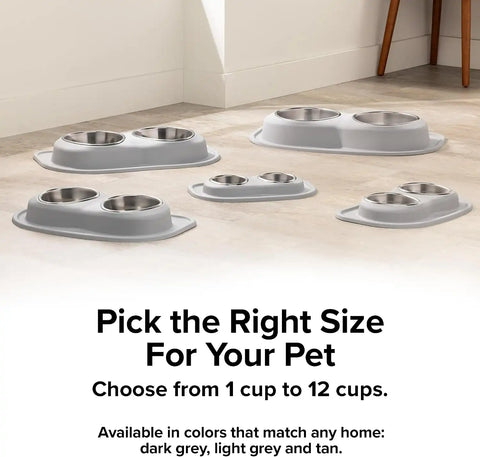 WeatherTech Double Low Pet Feeding System w/Plastic Dog/Cat Bowls - 8 oz (1 Cup) Light Grey (PDL0801LG)