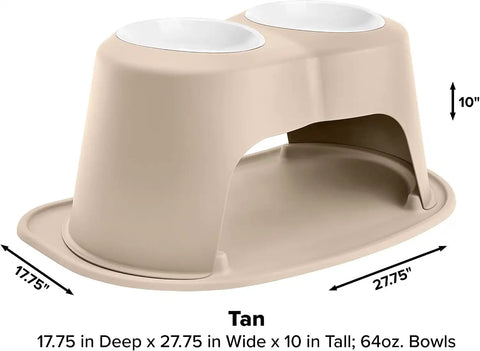 WeatherTech Double High Pet Feeding System w/Plastic Dog/Cat Bowls - 10" High Stand Tan (PDHC6410TNTN)