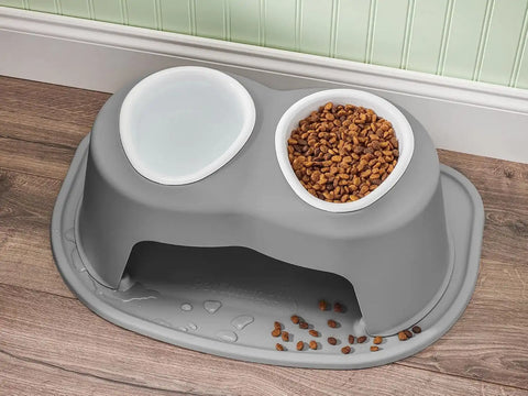 WeatherTech Double High Pet Feeding System w/Plastic Dog/Cat Bowls - 12" High Stand Dark Grey (PDHC6412DGDG)