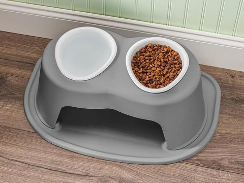 WeatherTech Double High Pet Feeding System w/Plastic Dog/Cat Bowls - 12" High Stand Dark Grey (PDHC6412DGDG)