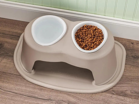 WeatherTech Double High Pet Feeding System w/Plastic Dog/Cat Bowls - 8" High Stand Tan (PDHC3208TNTN)