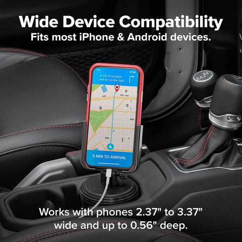WeatherTech CupFone, Universal Cup Holder Phone Mount for Cars – Adjustable & Secure Fit with Open Access for Charging – Compatible with iPhone, Android - Metal Knobs, Silver