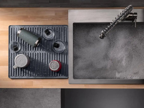 WeatherTech DishMat Contain - 16" x 18" Drip Dry Hand-Washed Dish Drying Mat, Slate, Rubber