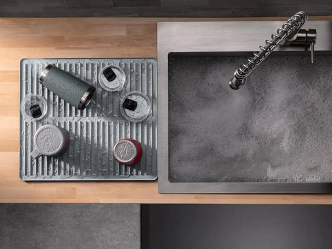 WeatherTech DishMat Contain - 16" x 18" Drip Dry Hand-Washed Dish Drying Mat, Pebble