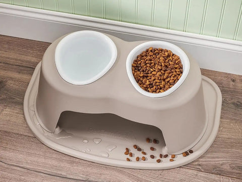 WeatherTech Double High Pet Feeding System w/Plastic Dog/Cat Bowls - 6" High Stand Tan (PDHC3206TNTN)