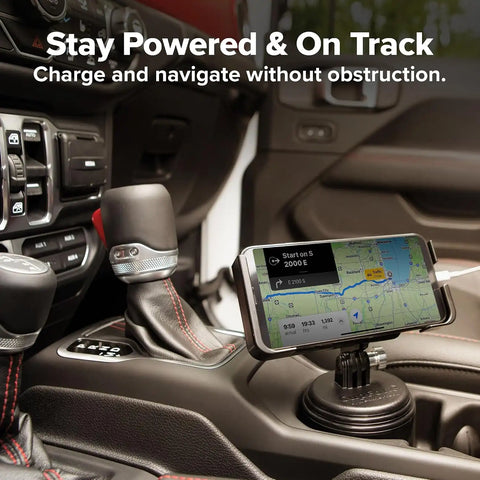 WeatherTech CupFone Two View – Adjustable, Universal Cup Holder Phone Mount Car & Truck Accessory – Best Design for iPhone & Smartphone Charging – Orange Metal Knobs