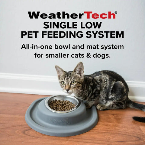 WeatherTech Single Low Pet Feeding System w/Plastic Dog/Cat Bowls - 96 oz (12 Cups) Light Grey (PSL9603LG)